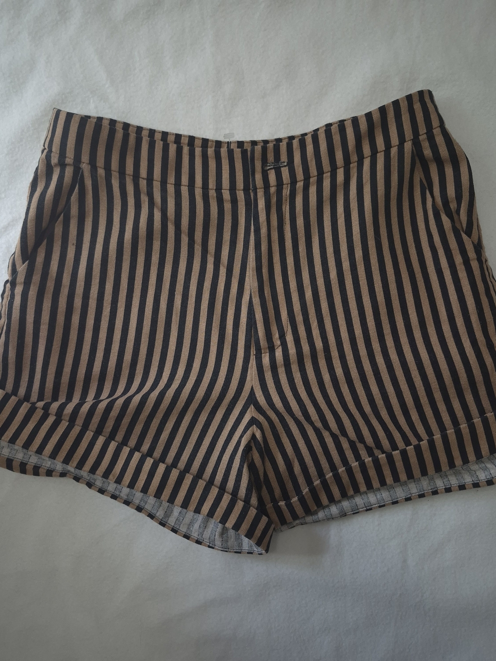 Simon Miller Black and Tan Vertical-Stripe High-Rise Shorts